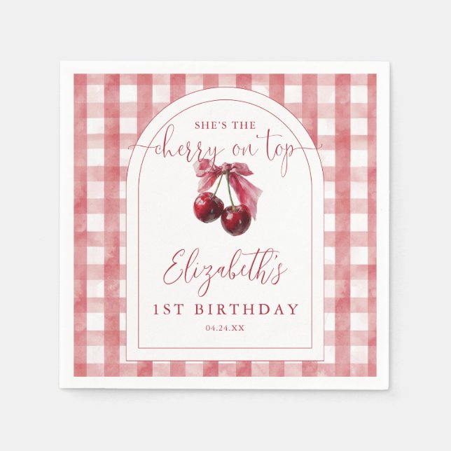 Servilleta De Papel Cherry On Top Coquette Bow Birthday (Anverso)
