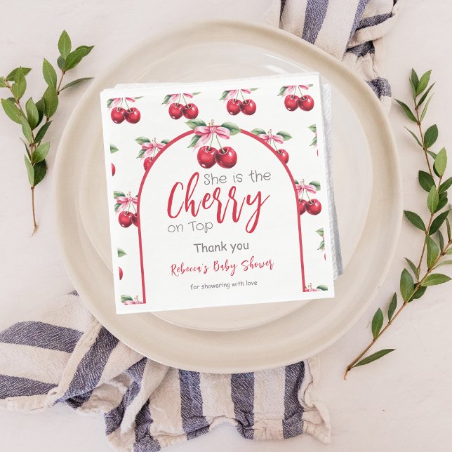 Servilleta De Papel Cherry on Top Coquette Pink Bow Baby Shower (Subido por el creador)