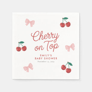 Servilleta De Papel Cherry on Top Pink Bow Coquette Baby Shower