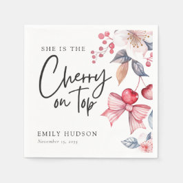 Servilleta De Papel Cherry on Top Pink Bow Coquette Baby Shower