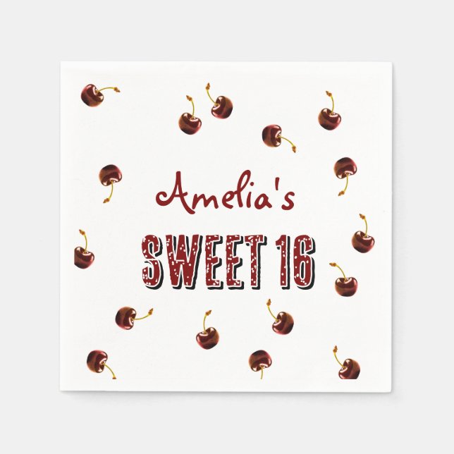 Servilleta De Papel Cherry Sweet 16 Fiesta personalizado (Anverso)
