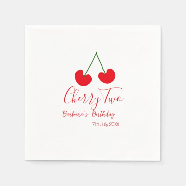 Servilleta De Papel Cherry two 2nd birthday red cherry kids simple  (Anverso)