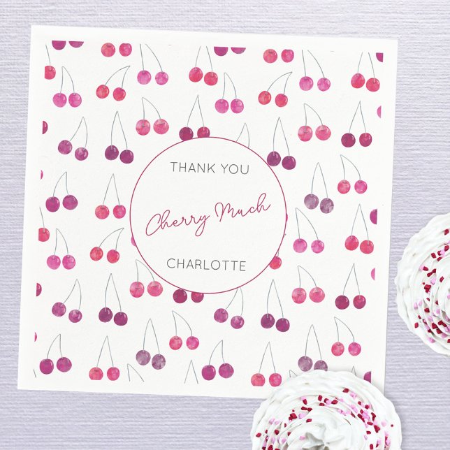 Servilleta De Papel Cherry Watercolor Gracias Personalizado (Thank you Cherry Much personalized watercolor cherries party paper napkin)