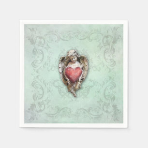 Servilleta De Papel Cherub vintage con corazón