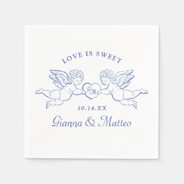 Servilleta De Papel Cherubs Holding Heart Couple Cupids Initials