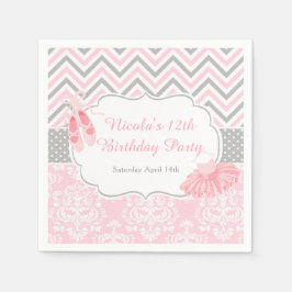 Servilleta De Papel Chevron Ballerina rosa y gris Cumpleaños