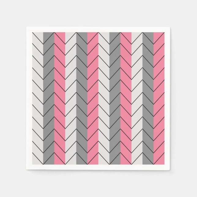 Servilleta De Papel Chevron Black Gray Pink Chevron Strips Fiesta (Anverso)