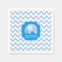 Chevron de Baby Shower para el elefante azul moder