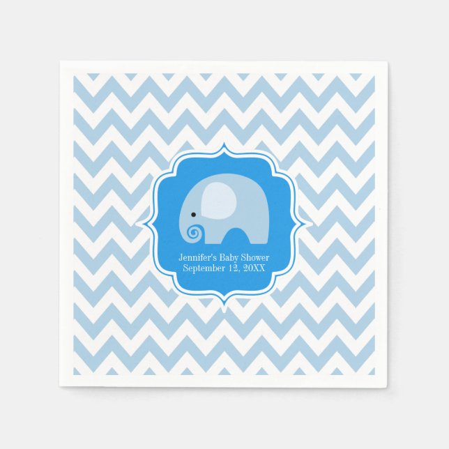 Servilleta De Papel Chevron de Baby Shower para el elefante azul moder (Anverso)