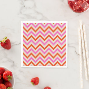 Servilleta De Papel Chevron geométrico rosa y Naranja