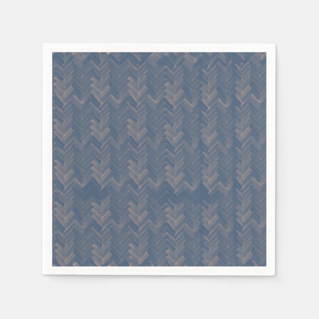 Servilleta De Papel Chevron Herringbone Patrón Retro Azul (Anverso)