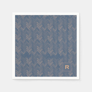 Servilleta De Papel Chevron Herringbone Patrón Retro Azul Inicial