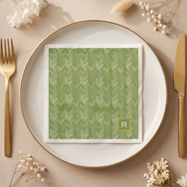 Servilleta De Papel Chevron Herringbone Pattern Forest Green Inicial (Subido por el creador)