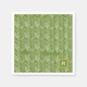 Servilleta De Papel Chevron Herringbone Pattern Forest Green Inicial