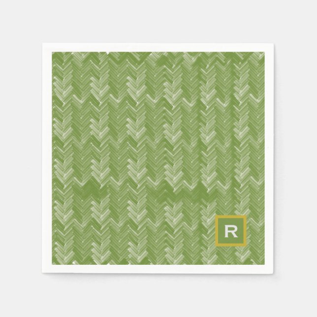 Servilleta De Papel Chevron Herringbone Pattern Forest Green Inicial (Anverso)