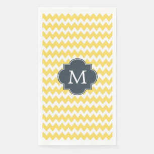 Servilleta De Papel Chevron Monograma amarillo, blanco y carbón vegeta