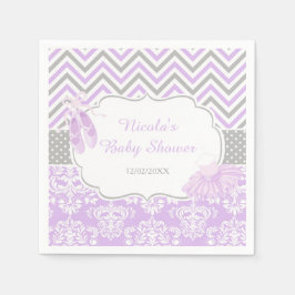 Servilleta De Papel Chevron Morado y Gris Ballerina Baby Shower