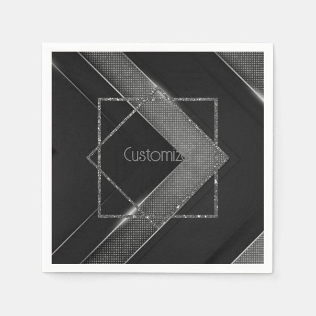 Servilleta De Papel Chevron Negro Y Gris (Anverso)