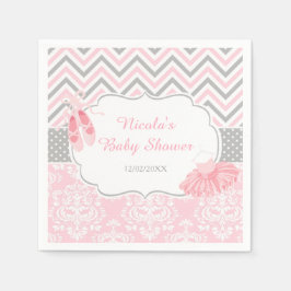 Servilleta De Papel Chevron Rosa y Gris Ballerina Baby Shower