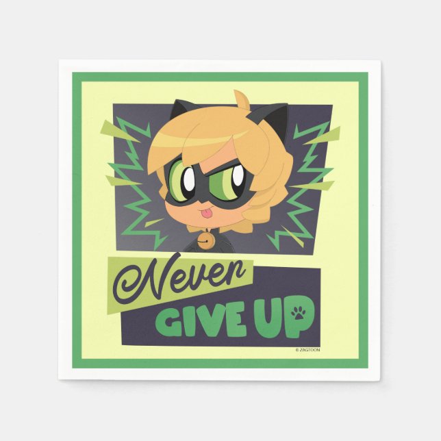Servilleta De Papel Chibi Cat Noir Nunca se rinde (Anverso)