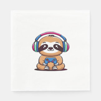 Servilleta De Papel Chibi Kawaii Sloth Gamer - Animal gracioso con