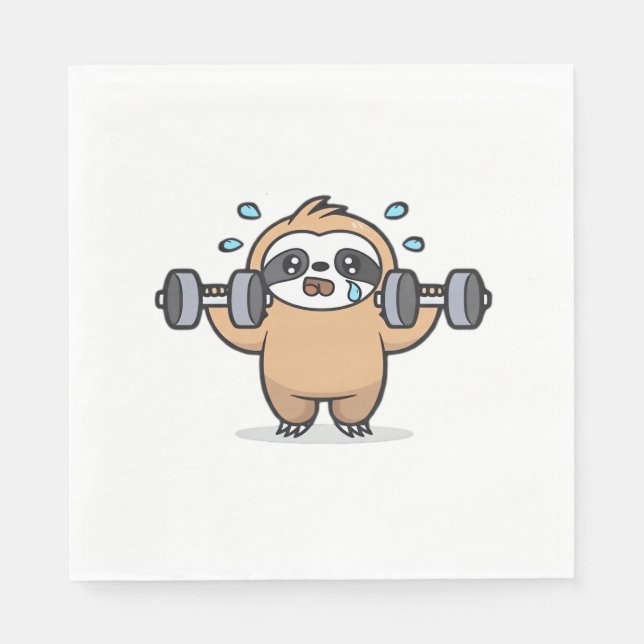 Servilleta De Papel Chibi Sloth Gym Fail - Cute Kawaii Funny Workout A (Anverso)