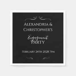 Servilleta De Papel Chic Black and White Script Engagement Party