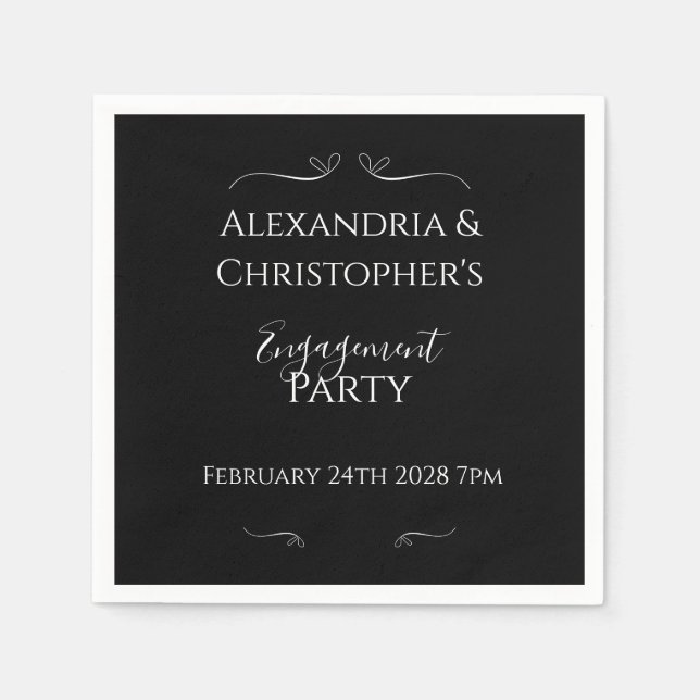 Servilleta De Papel Chic Black and White Script Engagement Party (Anverso)