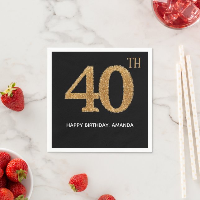 Servilleta De Papel Chic Black Gold 40th Birthday Paper Napkin (In situ)