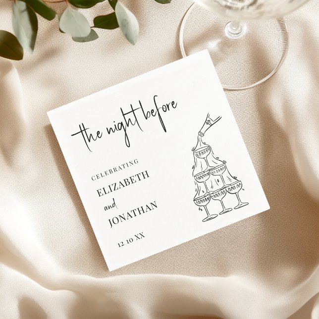 Servilleta De Papel Chic Black White Rehearsal Dinner Champagne Tower (Subido por el creador)