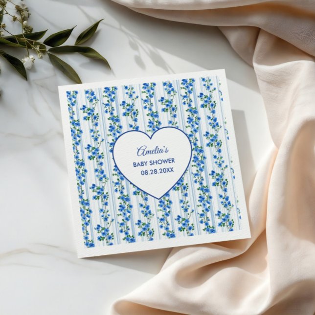 Servilleta De Papel Chic Boho Azul Invitación Floral de Shower de Bebé (Subido por el creador)