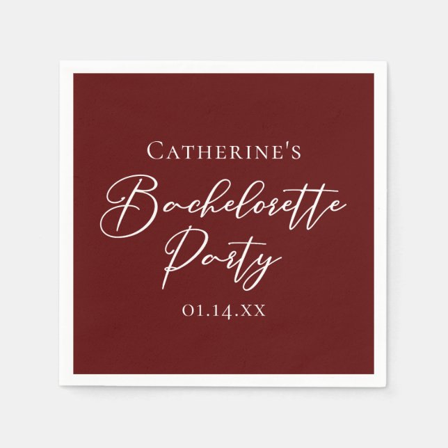 Servilleta De Papel Chic Burgundy Bachelorette Party Personalized (Anverso)