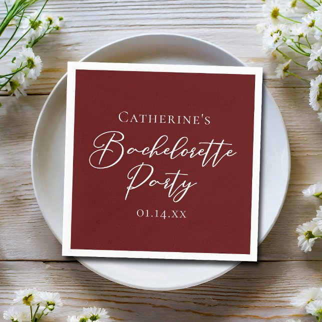Servilleta De Papel Chic Burgundy Bachelorette Party Personalized (Subido por el creador)