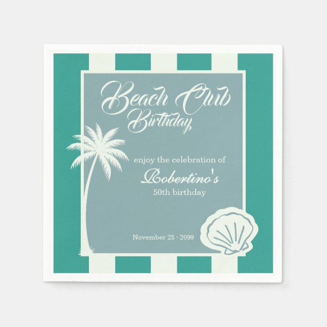 Servilleta De Papel Chic Coastal Stripe Beach Club 50 Cumpleaños (Anverso)
