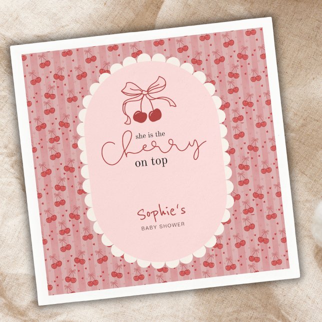 Servilleta De Papel Chic Coquette Cherry On Top Pink Red Baby Shower  (Subido por el creador)