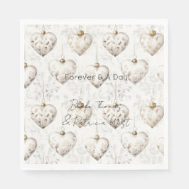 Servilleta De Papel Chic Cream Grey Hearts Ornaments Wedding