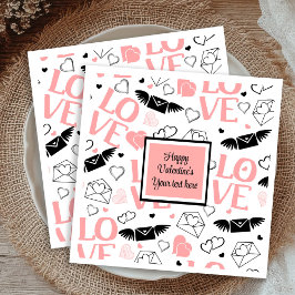 Servilleta De Papel Chic Custom Pink Black Hearts Hand Drawn Valentine