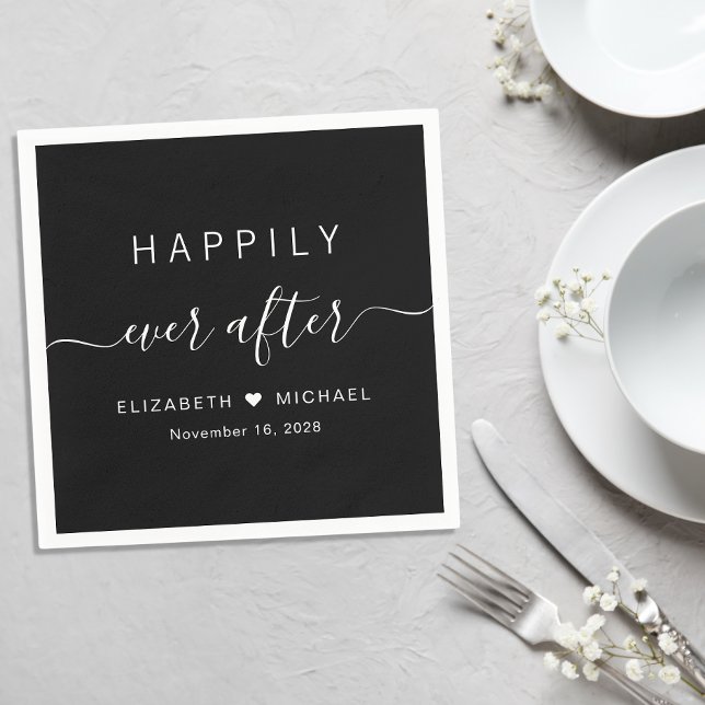 Servilleta De Papel Chic Felices para Siempre Boda Negra (Subido por el creador)