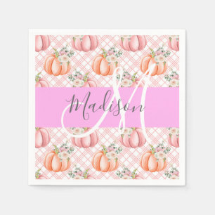 Servilleta De Papel Chic Femenino Floral Rosa Melocotón Calabaza Monog