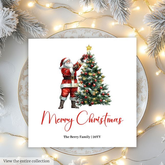 Servilleta De Papel Chic Festive Santa Claus Red Green Rustic Holiday (Bring festive warmth to your holiday table with these charming Santa Claus Christmas napkins )