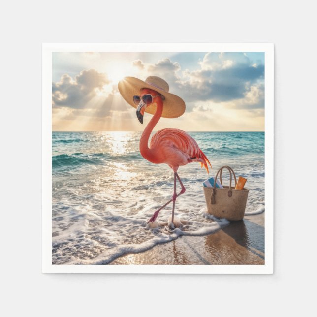 Servilleta De Papel Chic Flamingo with Sun Hat and Sunglasses (Anverso)