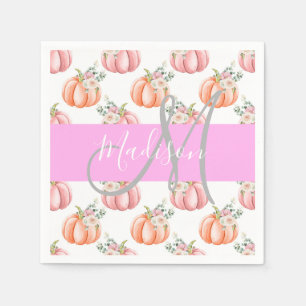 Servilleta De Papel Chic Floral Blanco Rosa Melocotón Calabaza Monogra