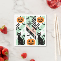 Chic Geometric Pastel Black Cat Pumpkin Halloween