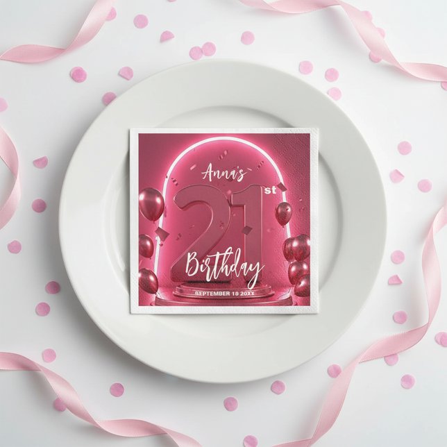 Servilleta De Papel Chic Glam Vibrant Pink Neon Glow 21st Birthday (Subido por el creador)