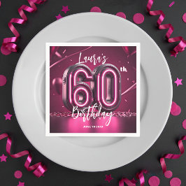 Servilleta De Papel Chic Glam Vibrant Pink Neon Glow 60th Birthday
