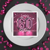 Chic Glam Vibrante Rosa Neon Glow 60 Cumpleaños