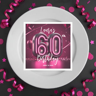 Servilleta De Papel Chic Glam Vibrante Rosa Neon Glow 60 Cumpleaños