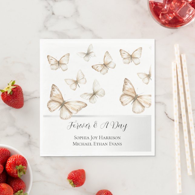 Servilleta De Papel Chic Gold Cream White Butterflies Wedding  (In situ)