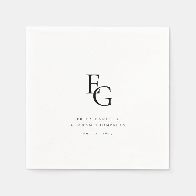 Servilleta De Papel Chic Minimal Monogram Wedding (Anverso)