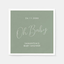 Servilleta De Papel Chic Minimalista Letra Verde Sage Oh Baby Shower